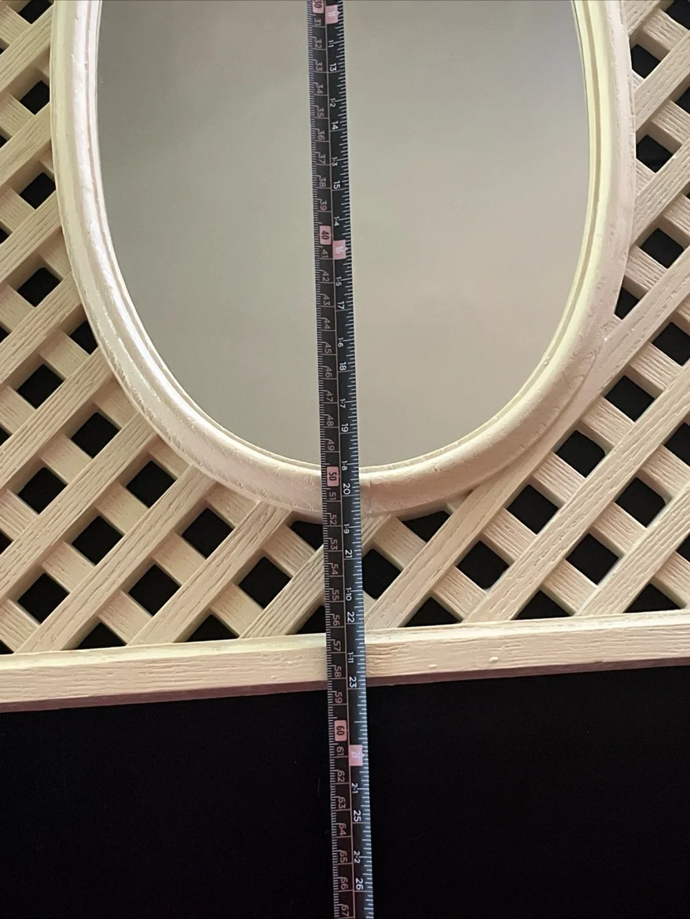 Vintage 1975 Plastic Lattice with Oval Mirror Wall Decor - 23”x15” overall
